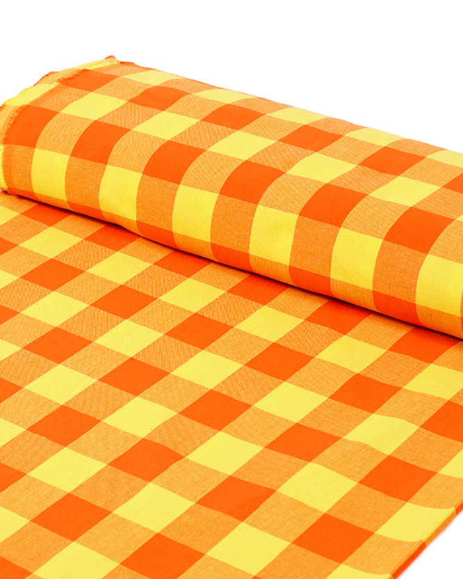 Mocna tkanina bawełniana Kanafas 230 g/m2 - duża pomarańczowo-żółta kratka