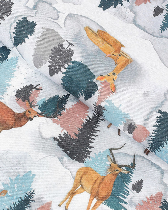 Tkanina dekoracyjna Loneta - sarny i jelenie