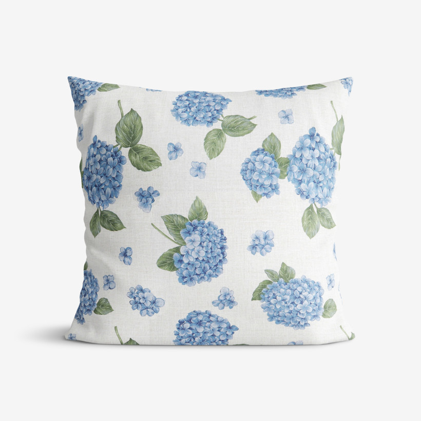 Poszewka na poduszkę dekoracyjna Loneta - niebieskie kwiaty hortensji