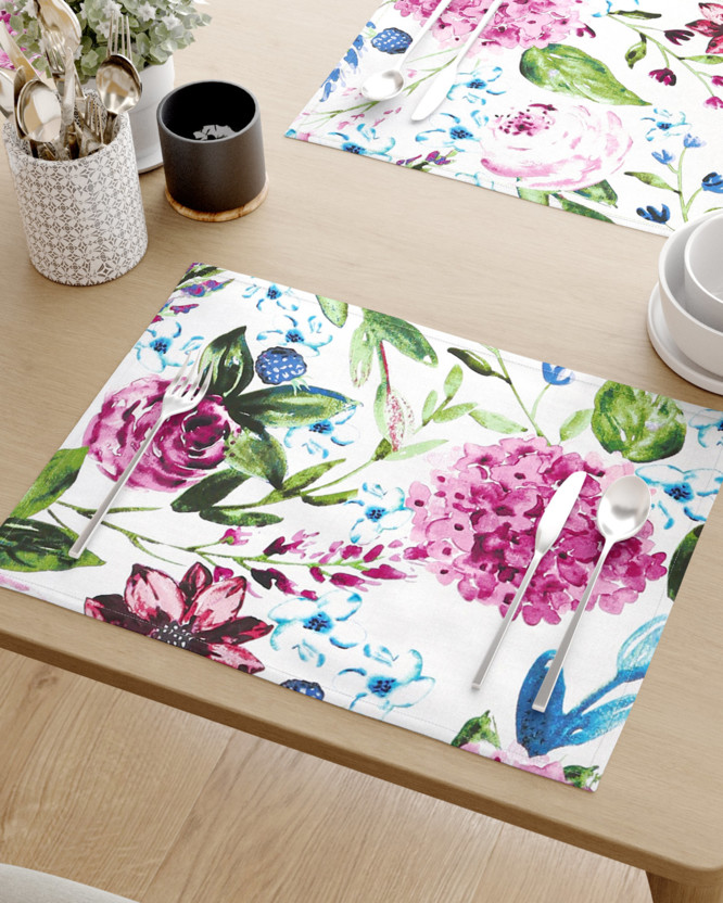 Podkładka na stół z płótna bawełnianego - motyw fioletowych hortensji - 2szt.