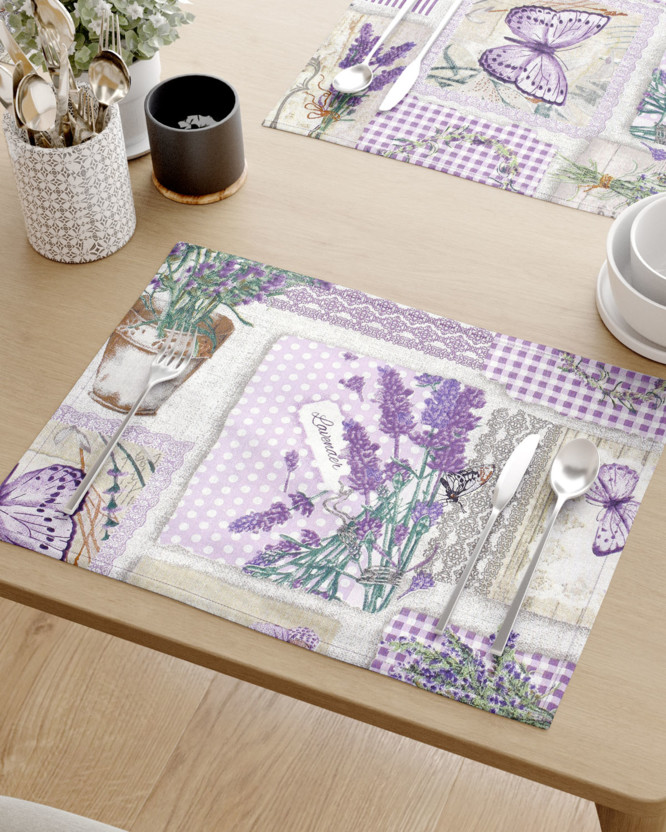 Podkładka na stół z płótna bawełnianego - patchwork lawendy z motylami - 2szt.