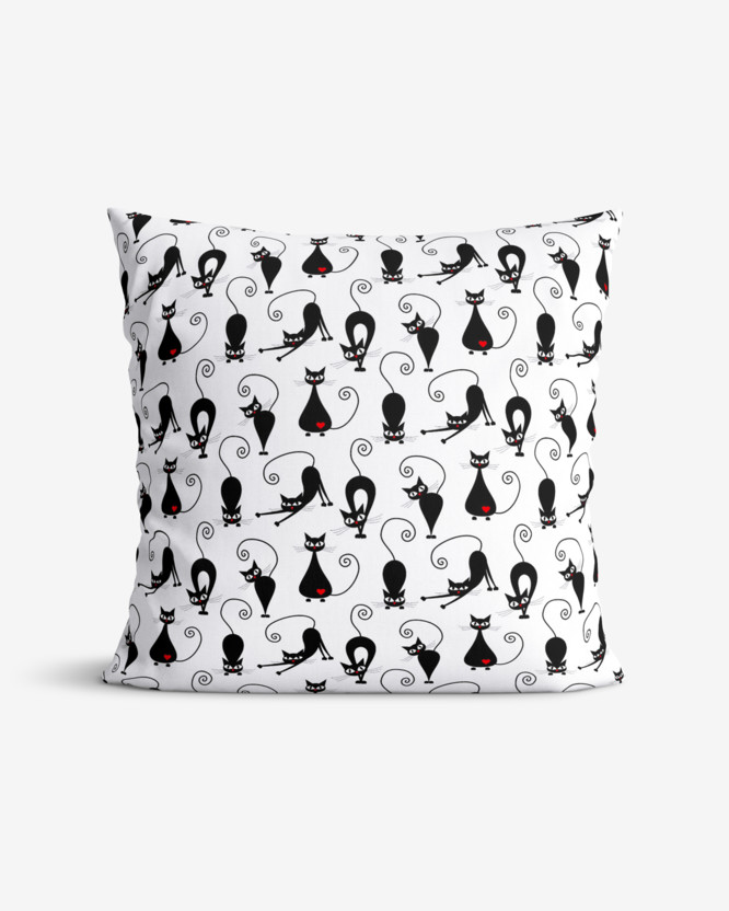 Poszewka na poduszkę bawełniana dla dzieci - czarne koty na białym