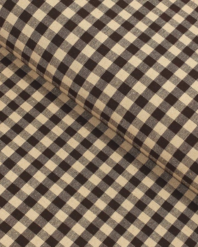 Mocna tkanina bawełniana Kanafas 230 g/m2 - mała brązowo-beżowa kratka