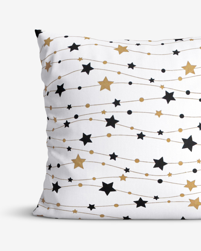 Poszewka na poduszkę bawełniana - złote i czarne gwiazdki na białym