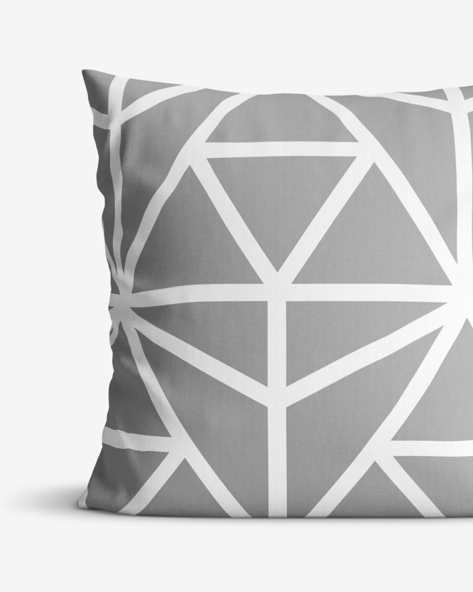 Poszewka na poduszkę bawełniana - białe geometryczne kształty na szarym