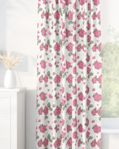 Zasłona dekoracyjna Loneta na taśmie - różowe kwiaty hortensji