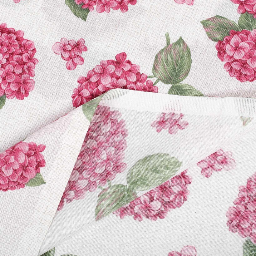 Obrus Loneta - różowe kwiaty hortensji