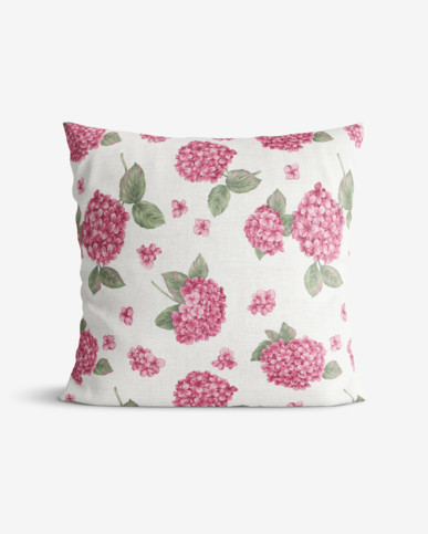Poszewka na poduszkę dekoracyjna Loneta - różowe kwiaty hortensji